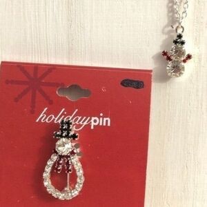 Rhinestone Snowman Necklace & Broach Set